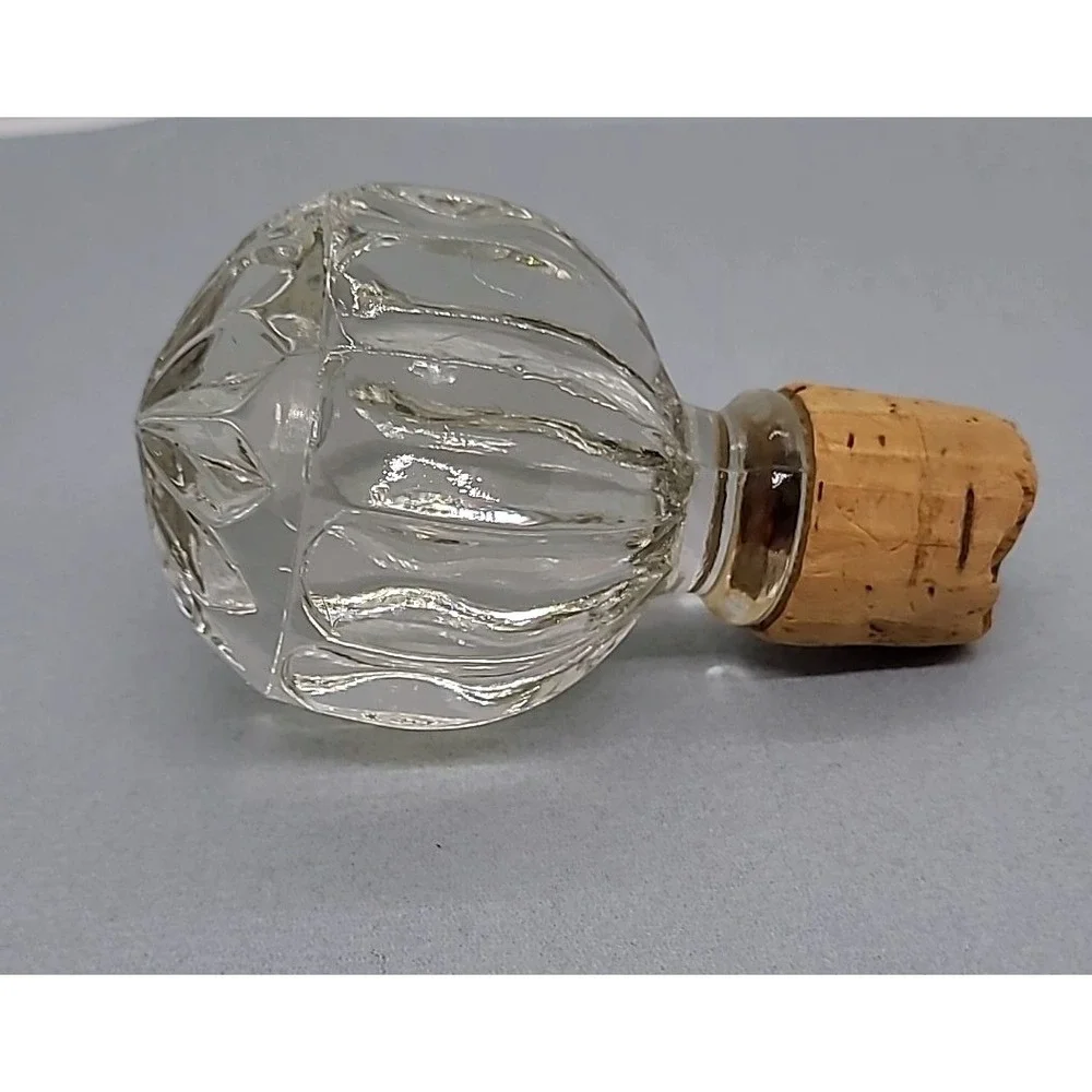Vintage Glass Bottle Stopper Clear Ribbed Round Replacement Cork Top 3 Inch